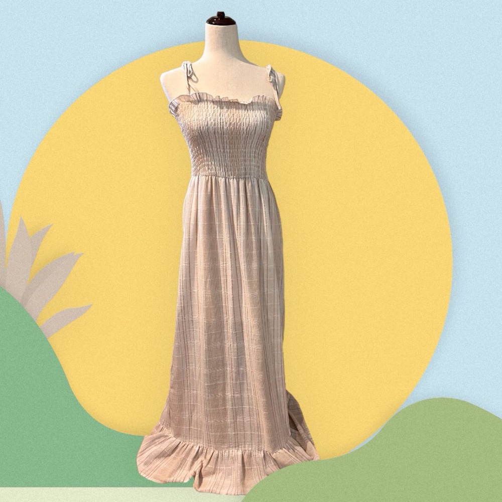 She + Sky Smocked Tie Shoulder Maxi Dress Size Large